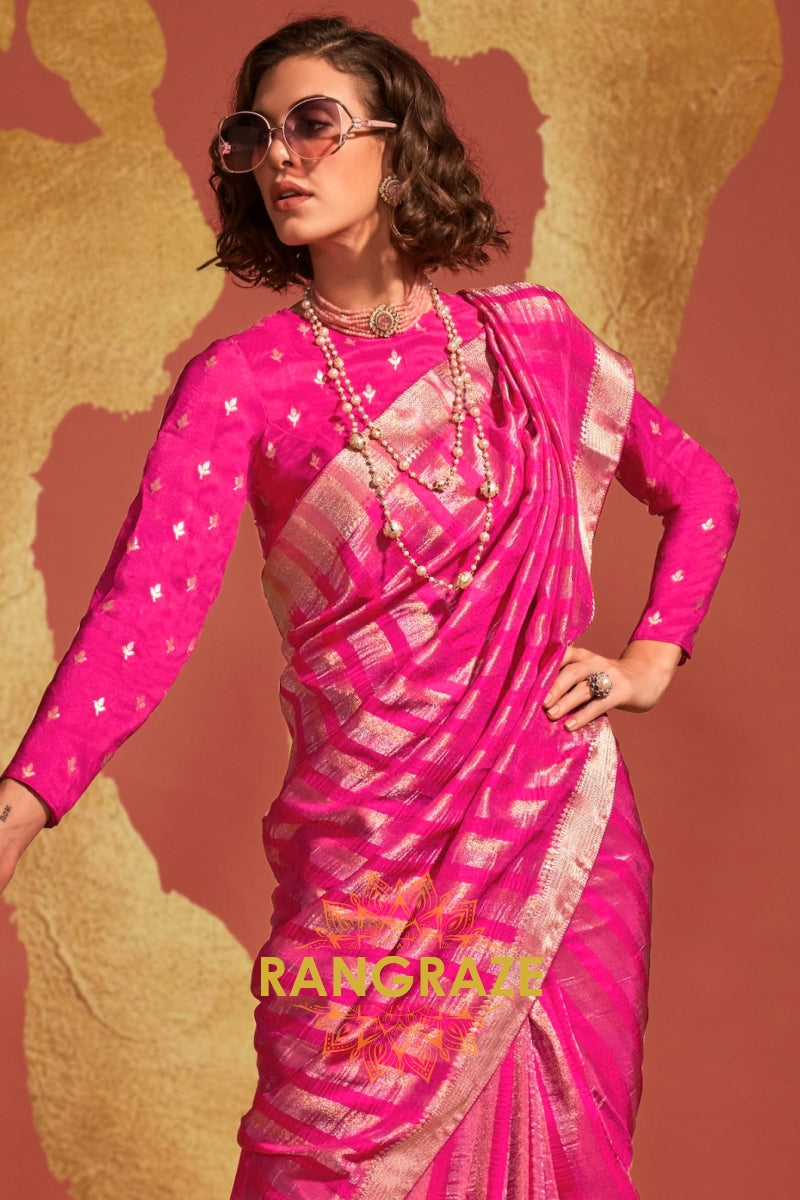 Pink Radiance Handloom Woven Banarasi Silk Saree