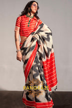 Pearl White and Black Handwoven Banarasi Soft Silk Saree