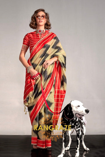 Lemon Yellow and Black Handwoven Banarasi Soft Silk Saree