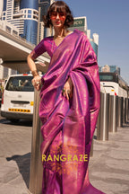 Plum Purple Banarasi Silk Handloom Saree