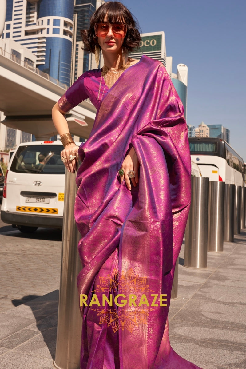 Plum Purple Banarasi Silk Handloom Saree