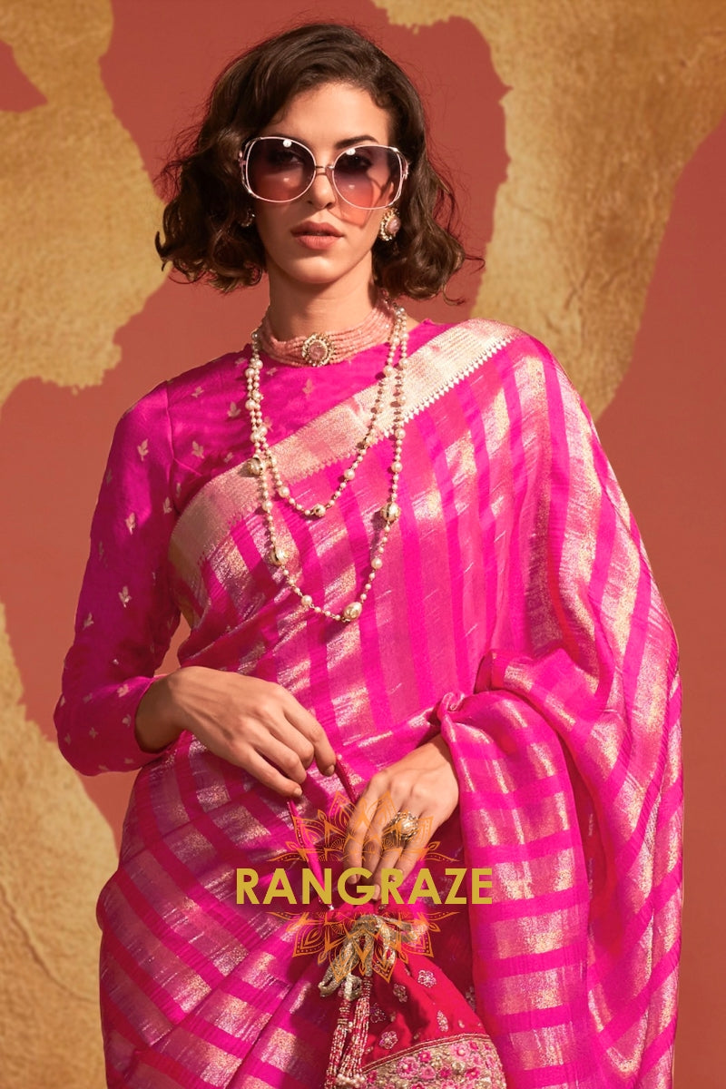 Pink Radiance Handloom Woven Banarasi Silk Saree