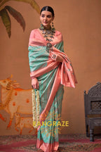 Sea Green And Blush Pink Banarasi Silk Saree