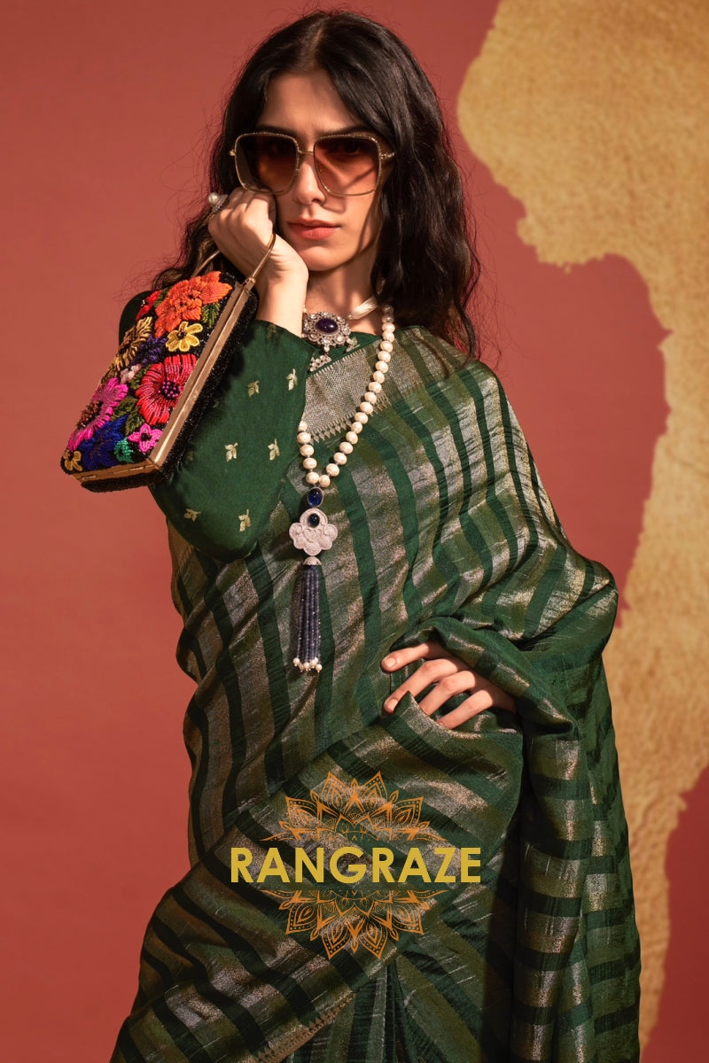 Bottle Green Radiance Handloom Woven Banarasi Silk Saree