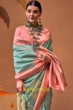 Sea Green And Blush Pink Banarasi Silk Saree
