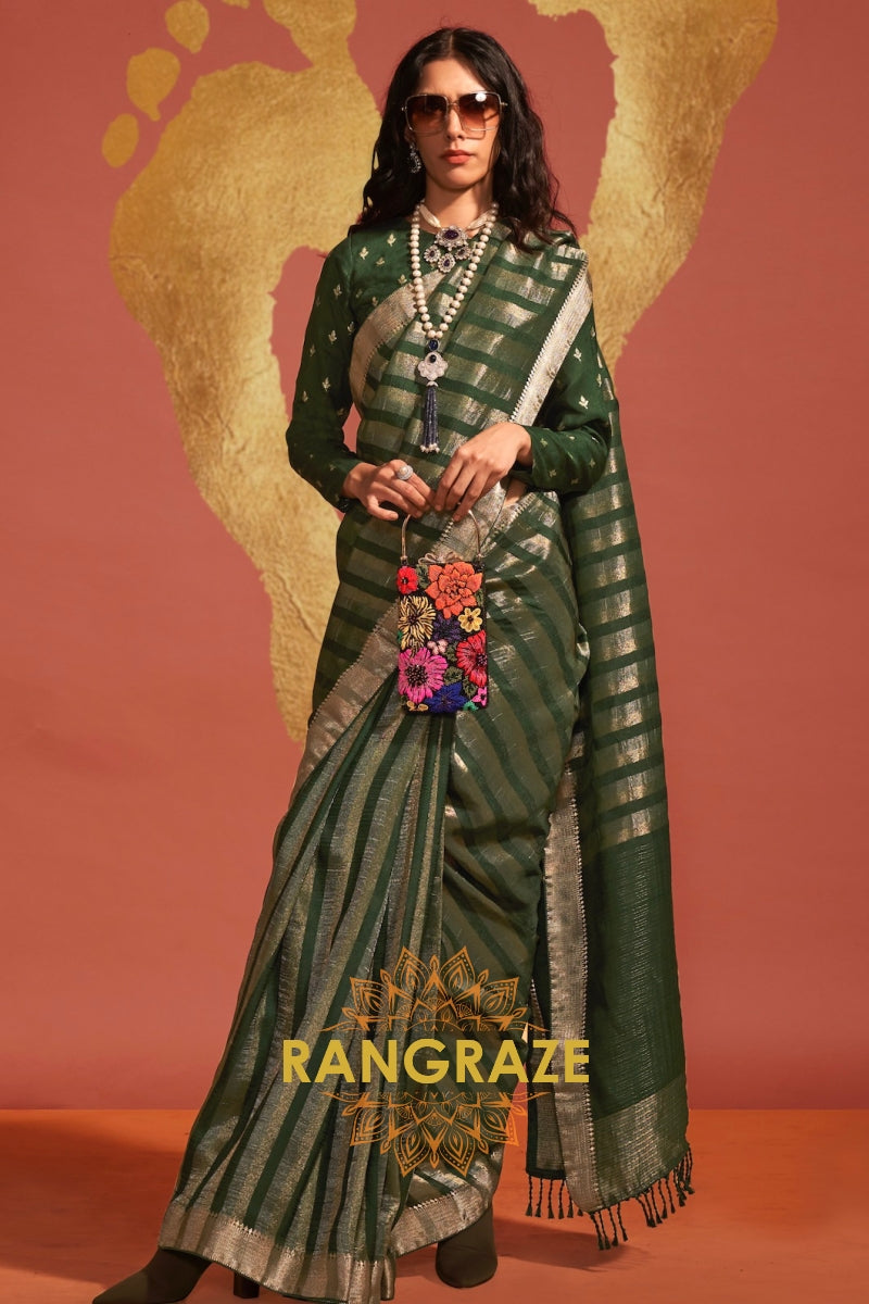 Bottle Green Radiance Handloom Woven Banarasi Silk Saree