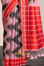 Baby Pink and Black Handwoven Banarasi Soft Silk Saree