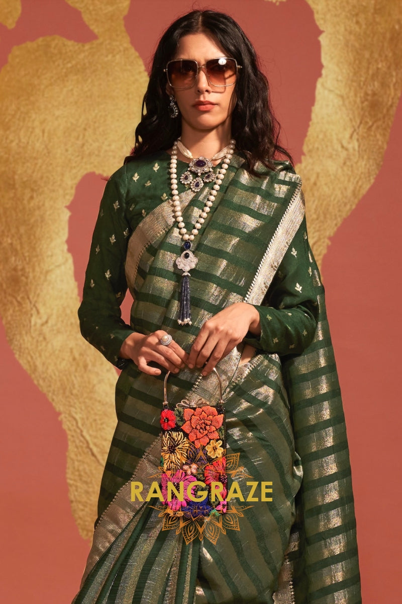 Bottle Green Radiance Handloom Woven Banarasi Silk Saree