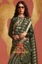 Bottle Green Radiance Handloom Woven Banarasi Silk Saree