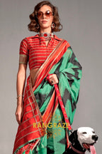 Turquoise and Black Handwoven Banarasi Soft Silk Saree