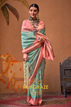 Sea Green And Blush Pink Banarasi Silk Saree