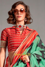 Turquoise and Black Handwoven Banarasi Soft Silk Saree