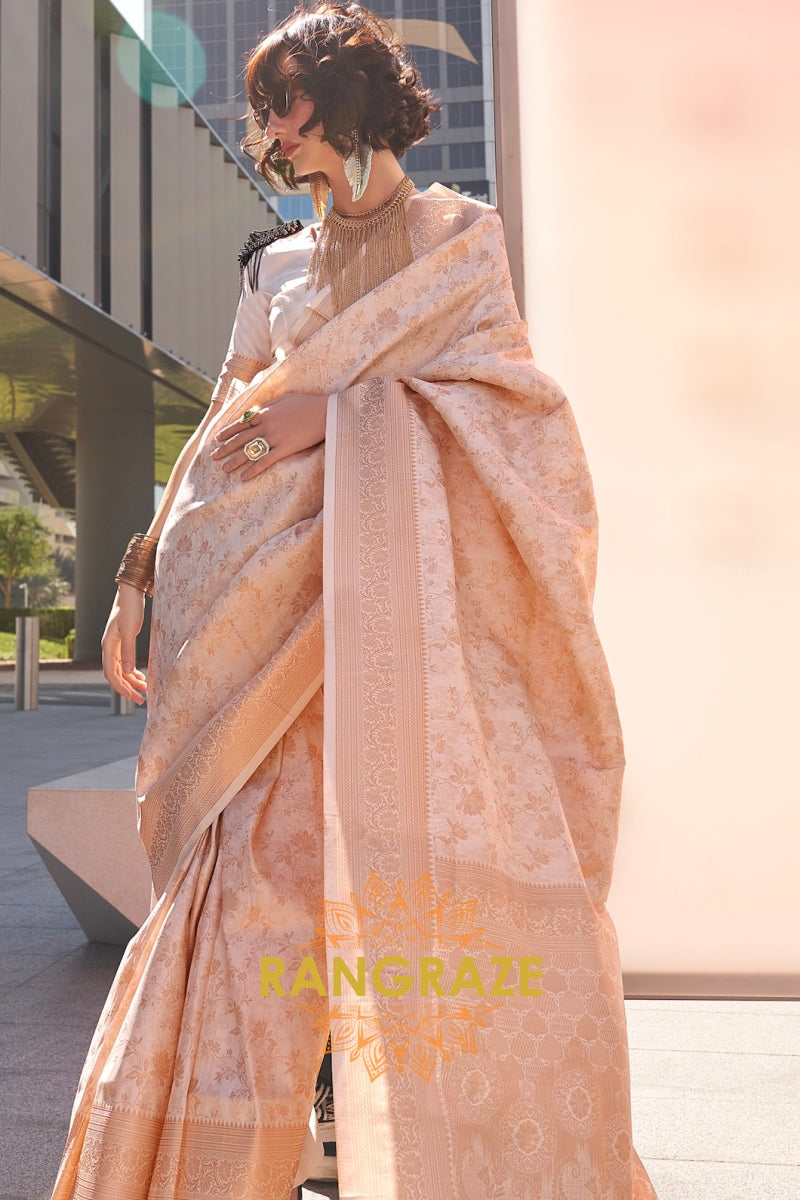 Ivory Gold Banarasi Silk Handloom Saree