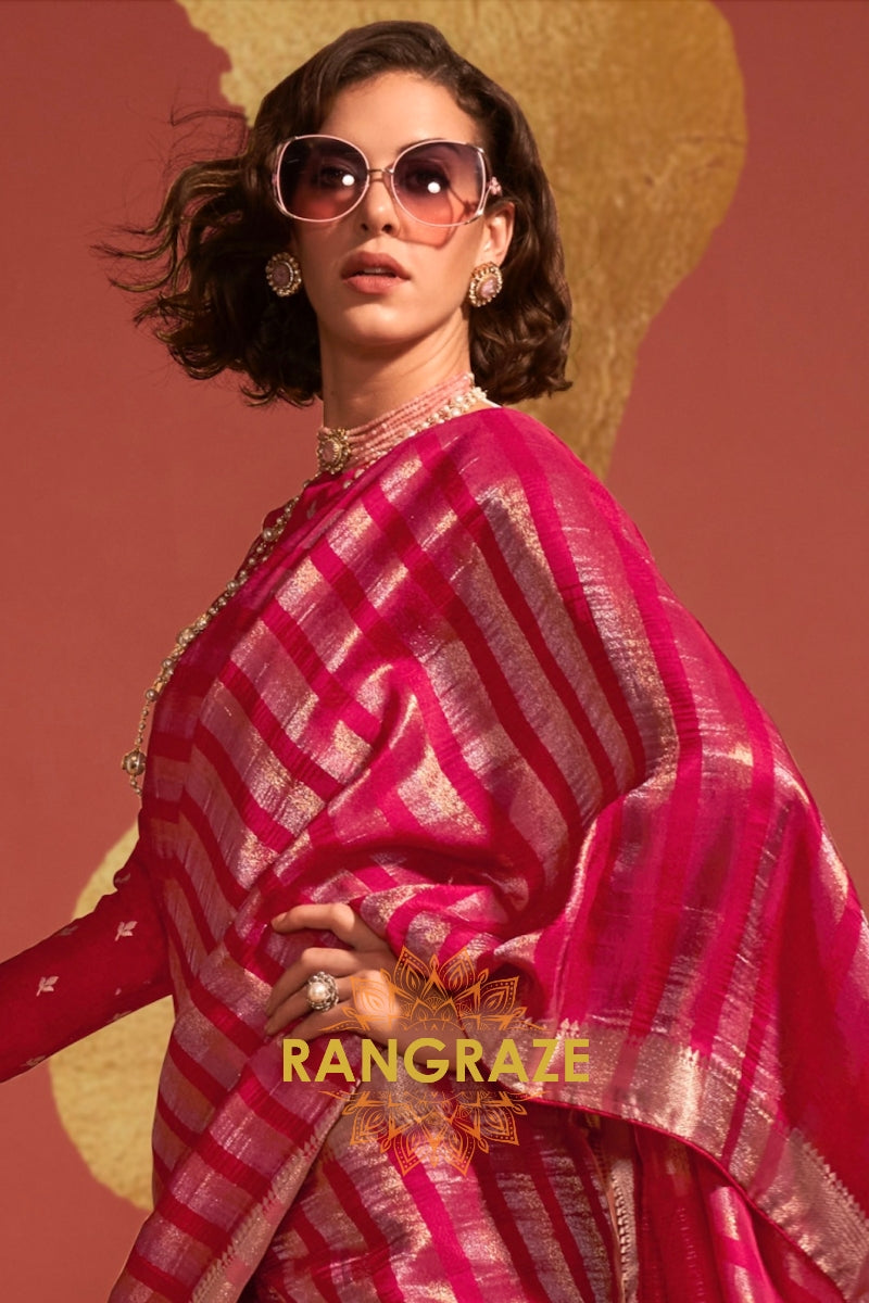 Magenta Radiance Handloom Woven Banarasi Silk Saree