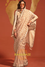 Champagne Cream Elegance Handloom Woven Banarasi Silk Saree