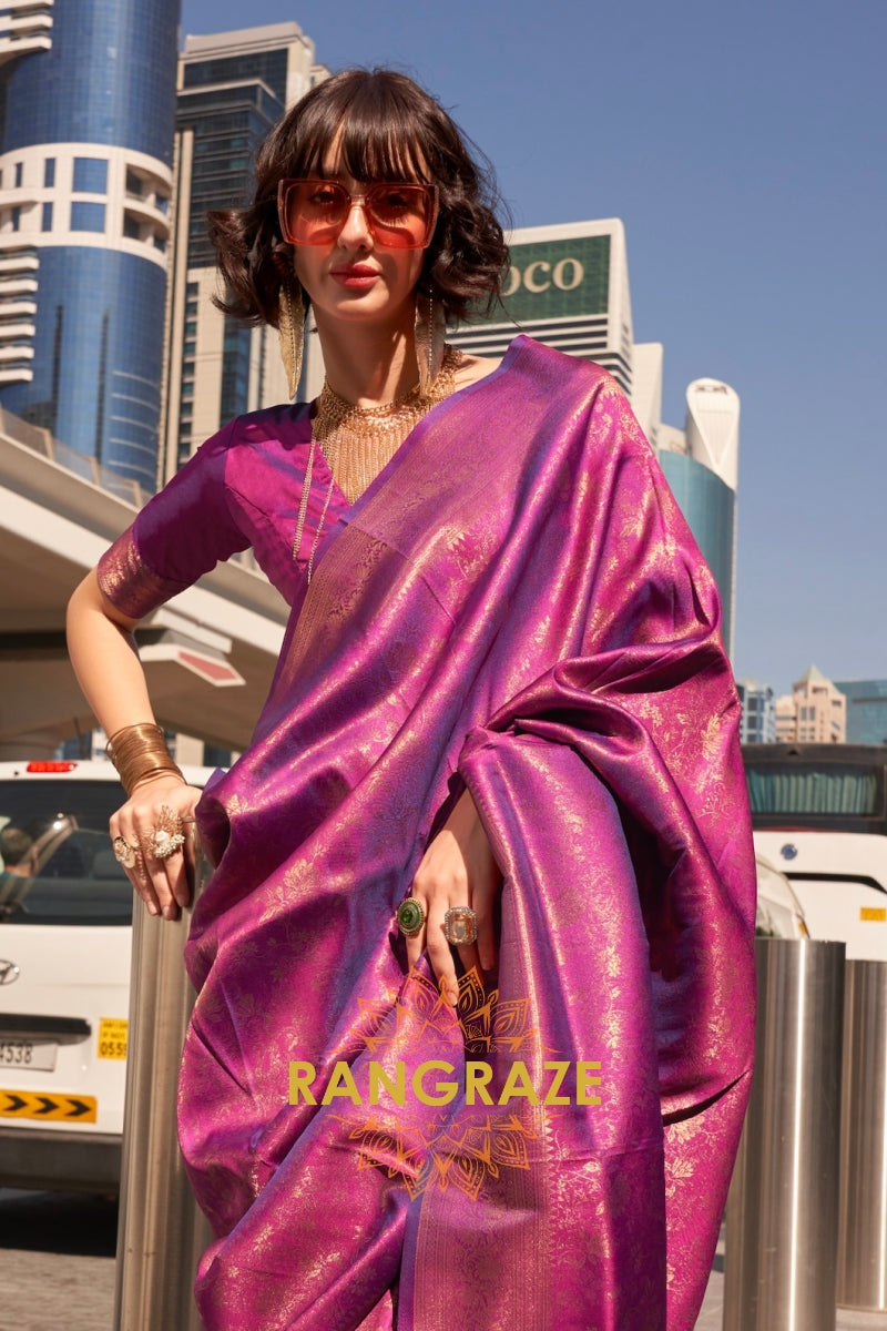 Plum Purple Banarasi Silk Handloom Saree