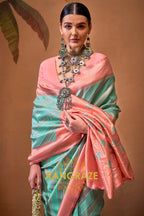 Sea Green And Blush Pink Banarasi Silk Saree