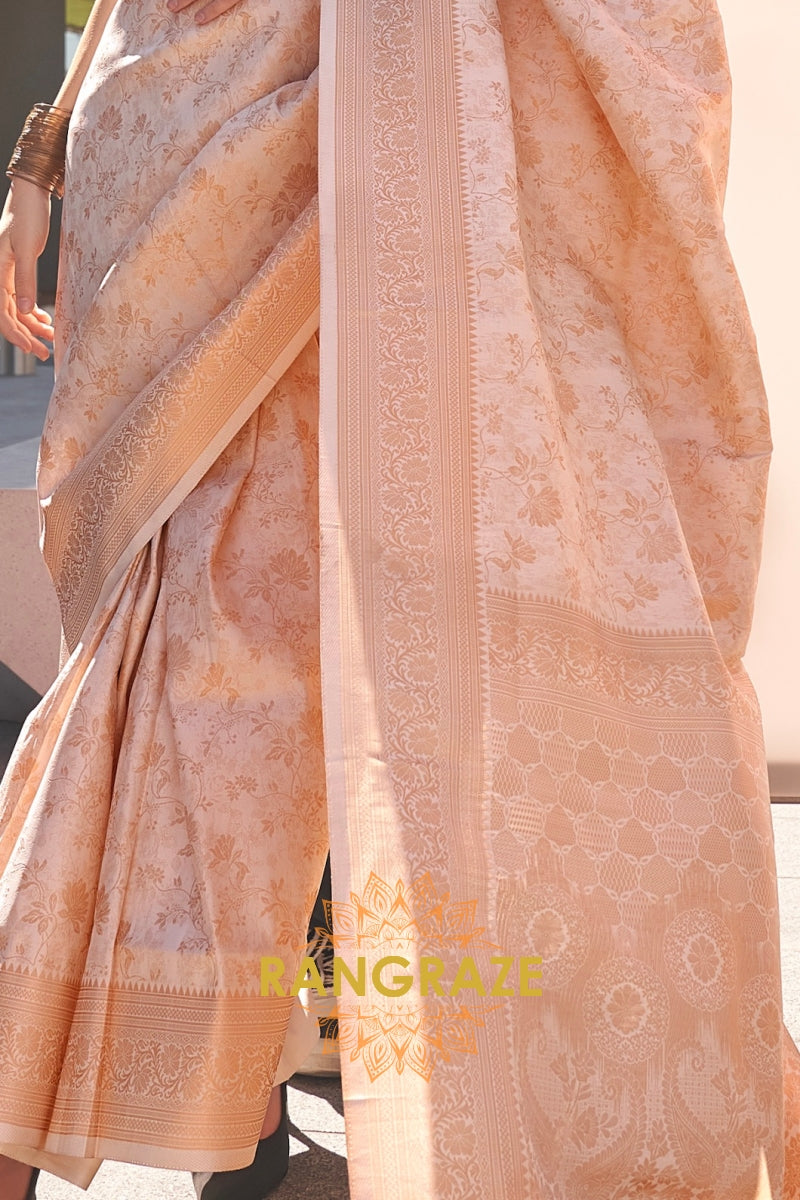 Ivory Gold Banarasi Silk Handloom Saree