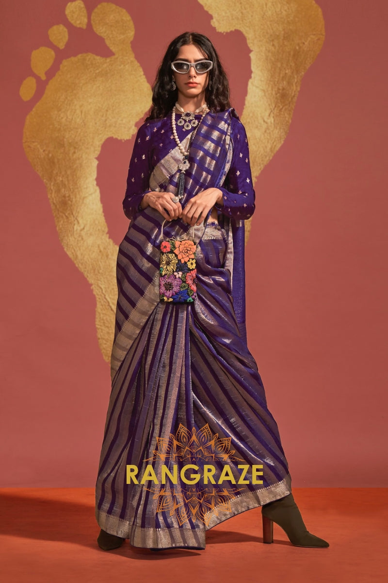 Royal Purple Radiance Handloom Woven Banarasi Silk Saree