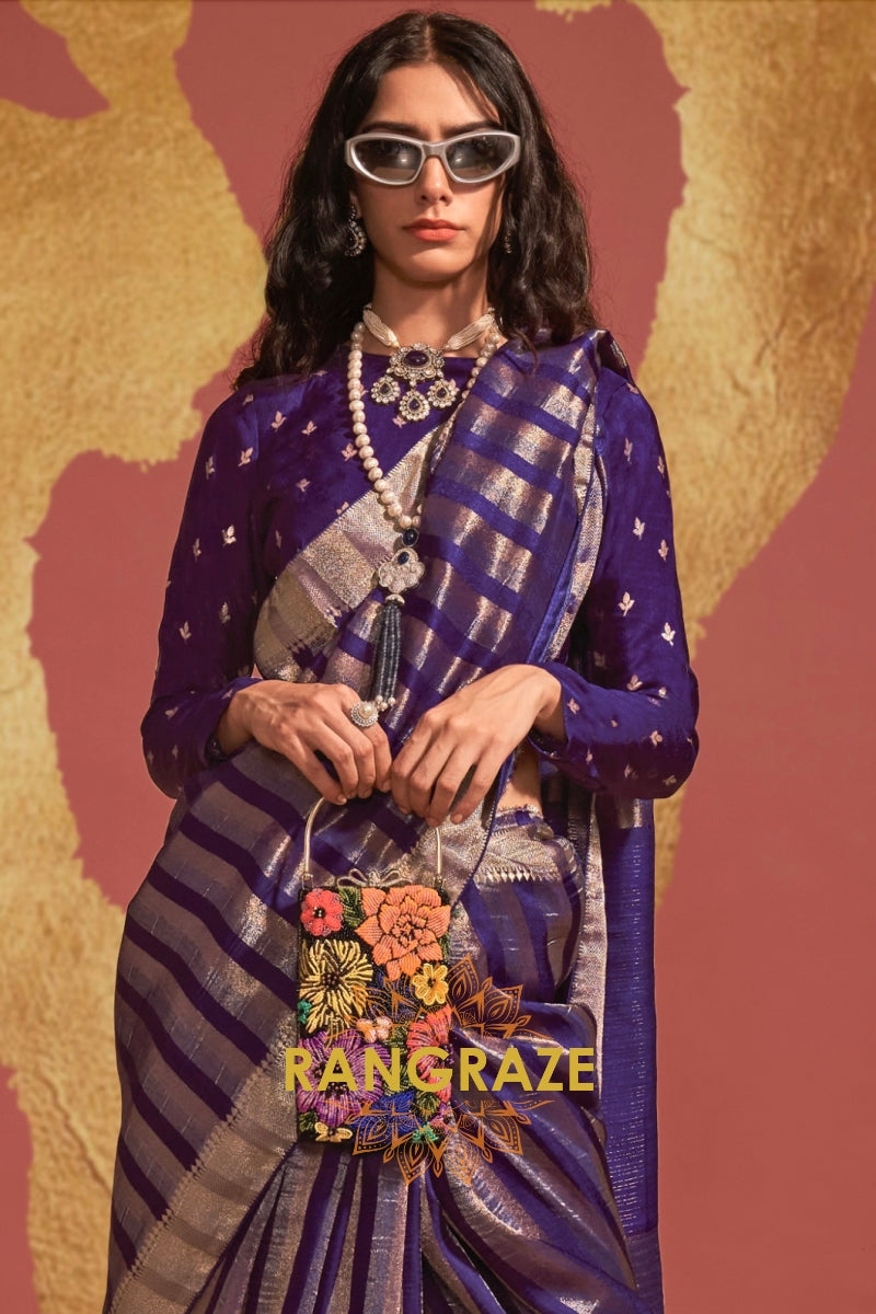 Royal Purple Radiance Handloom Woven Banarasi Silk Saree