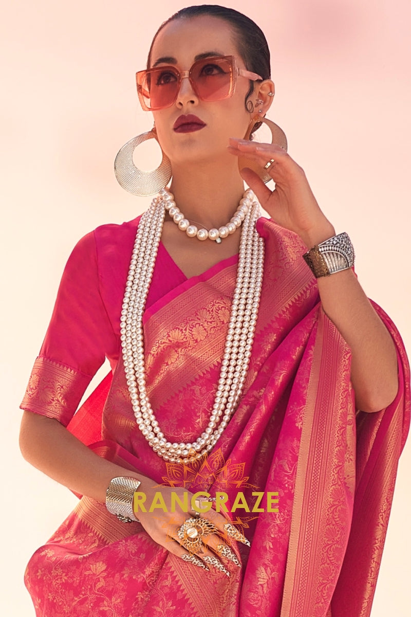 Crimson Rose Banarasi Silk Handloom Saree