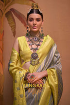 Grey And Lemon Yellow Banarasi Silk Saree