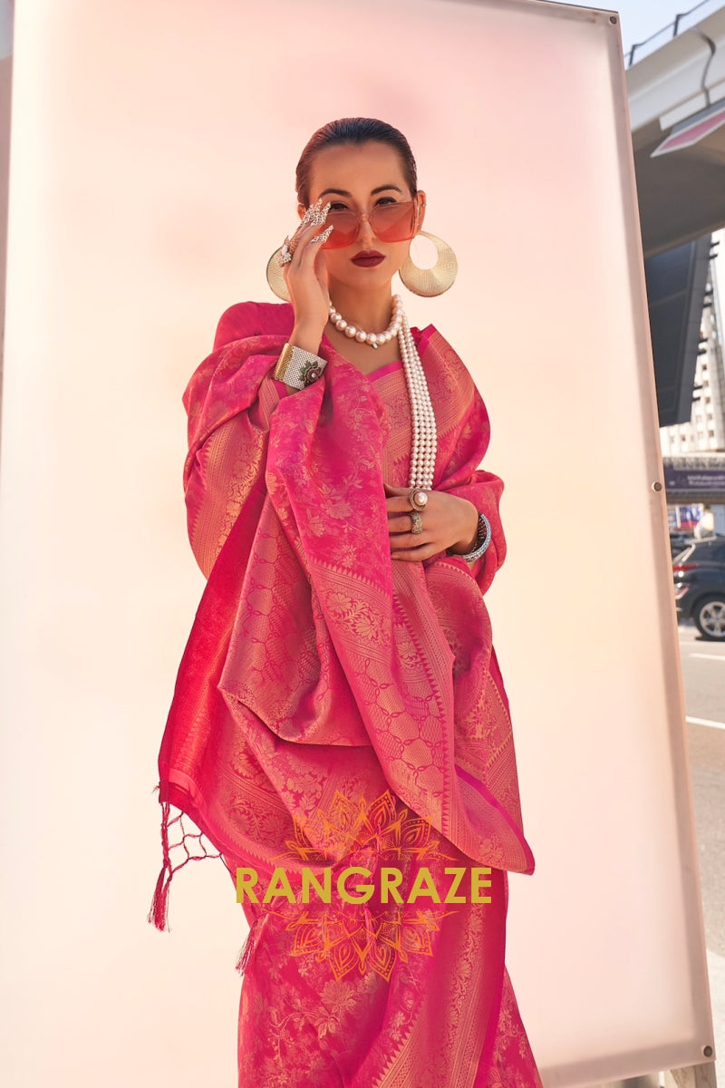 Crimson Rose Banarasi Silk Handloom Saree