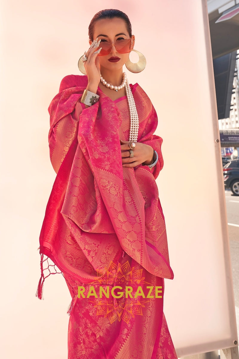 Crimson Rose Banarasi Silk Handloom Saree