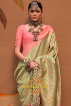 Pastel Green And Pink Banarasi Silk Saree