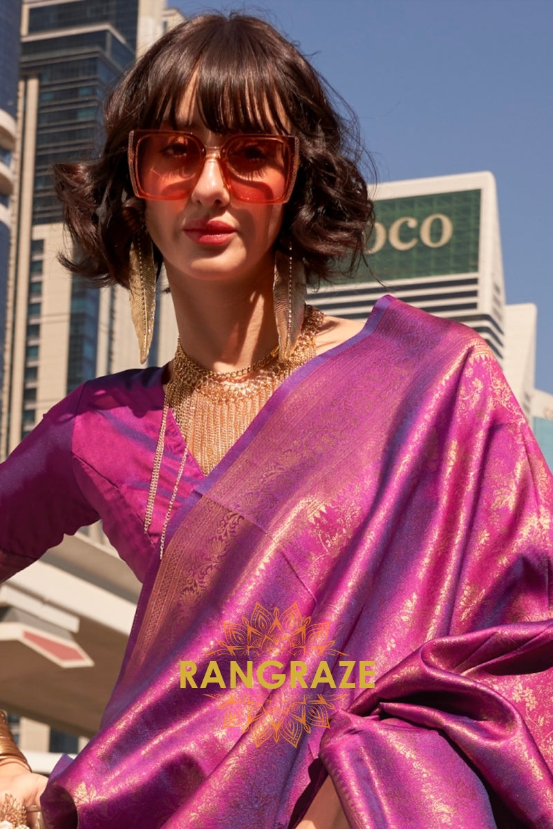 Plum Purple Banarasi Silk Handloom Saree