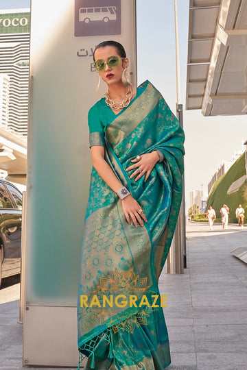 Emerald Teal Banarasi Silk Handloom Saree