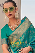 Emerald Teal Banarasi Silk Handloom Saree