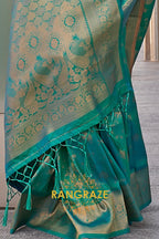 Emerald Teal Banarasi Silk Handloom Saree