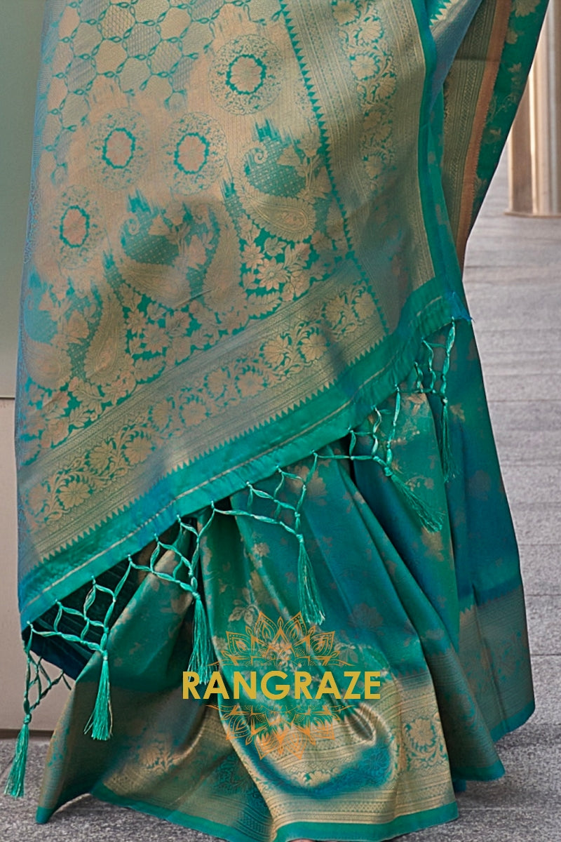 Emerald Teal Banarasi Silk Handloom Saree