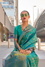 Emerald Teal Banarasi Silk Handloom Saree