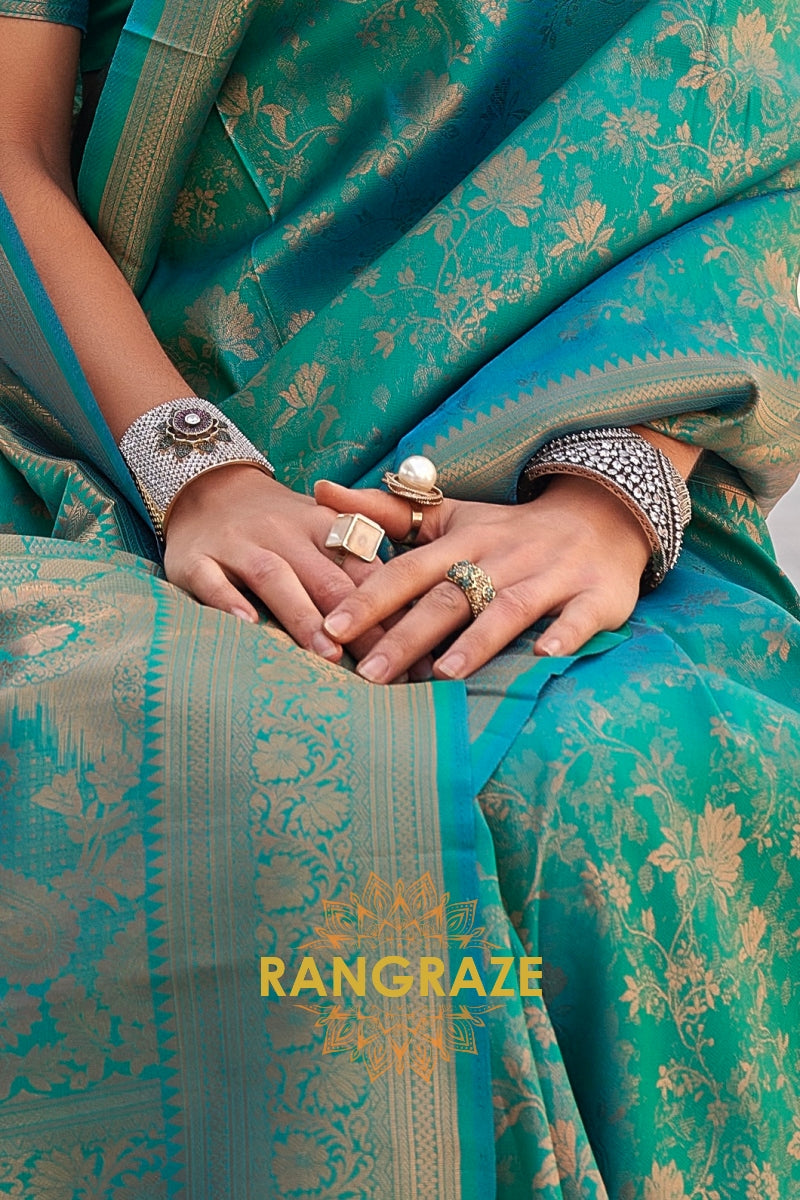 Emerald Teal Banarasi Silk Handloom Saree