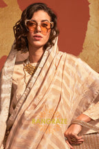 Champagne Cream Elegance Handloom Woven Banarasi Silk Saree