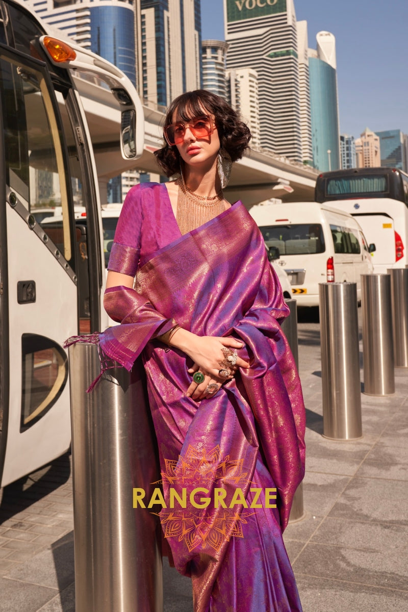Plum Purple Banarasi Silk Handloom Saree