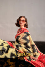 Lemon Yellow and Black Handwoven Banarasi Soft Silk Saree