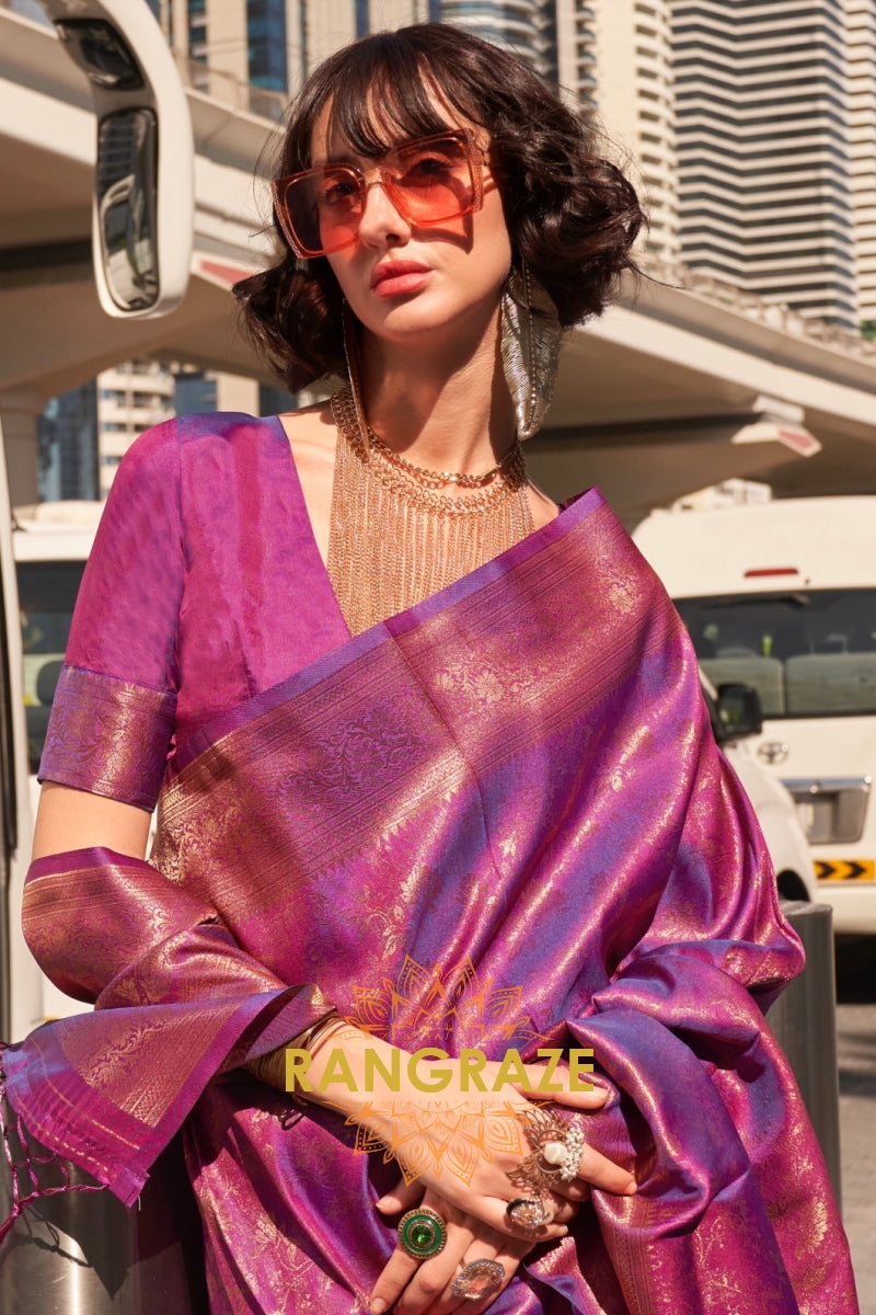 Plum Purple Banarasi Silk Handloom Saree