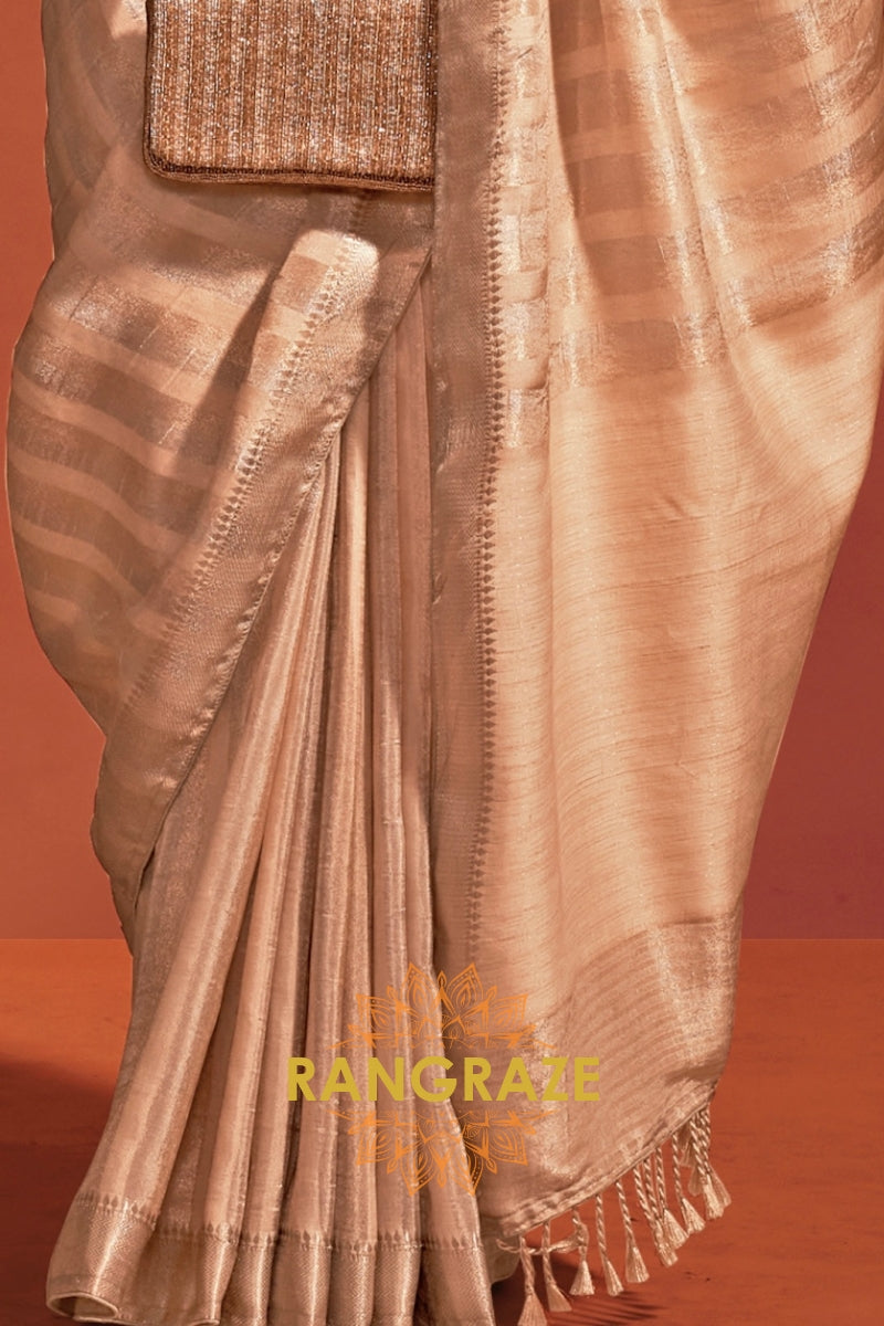 Champagne Cream Elegance Handloom Woven Banarasi Silk Saree