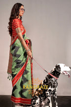 Mint Green and Black Handwoven Banarasi Soft Silk Saree