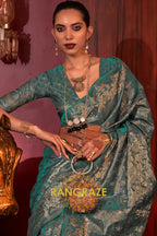 Imperial Turquoise Blue Woven Banarasi Brocade Silk Saree