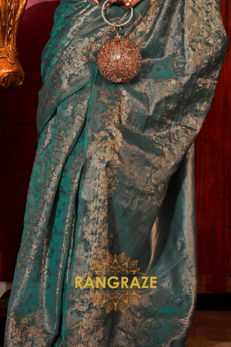 Imperial Turquoise Blue Woven Banarasi Brocade Silk Saree