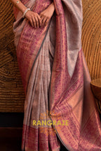 Alluring Grey Woven Banarasi Silk Saree With Contrast Brocade Blouse