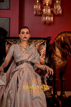 Imperial Metal Grey Woven Banarasi Brocade Silk Saree