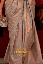 Imperial Metal Grey Woven Banarasi Brocade Silk Saree