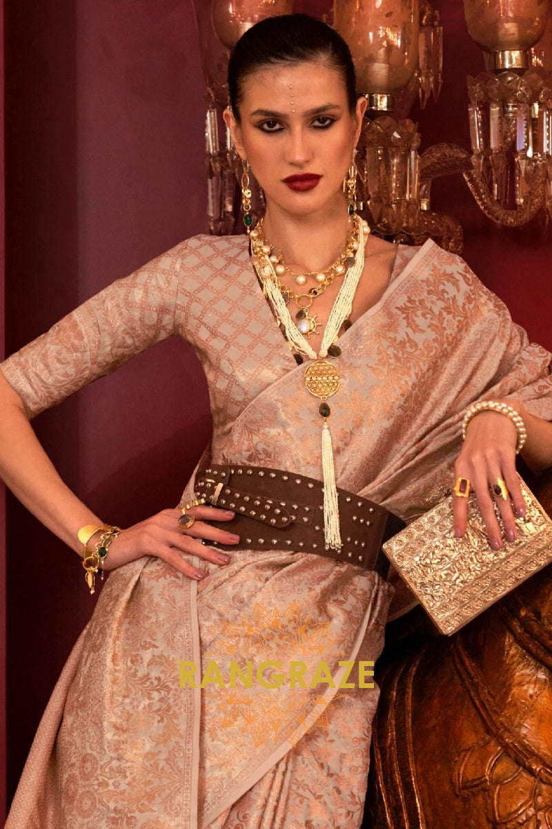 Imperial Ivory Gold Woven Banarasi Brocade Silk Saree