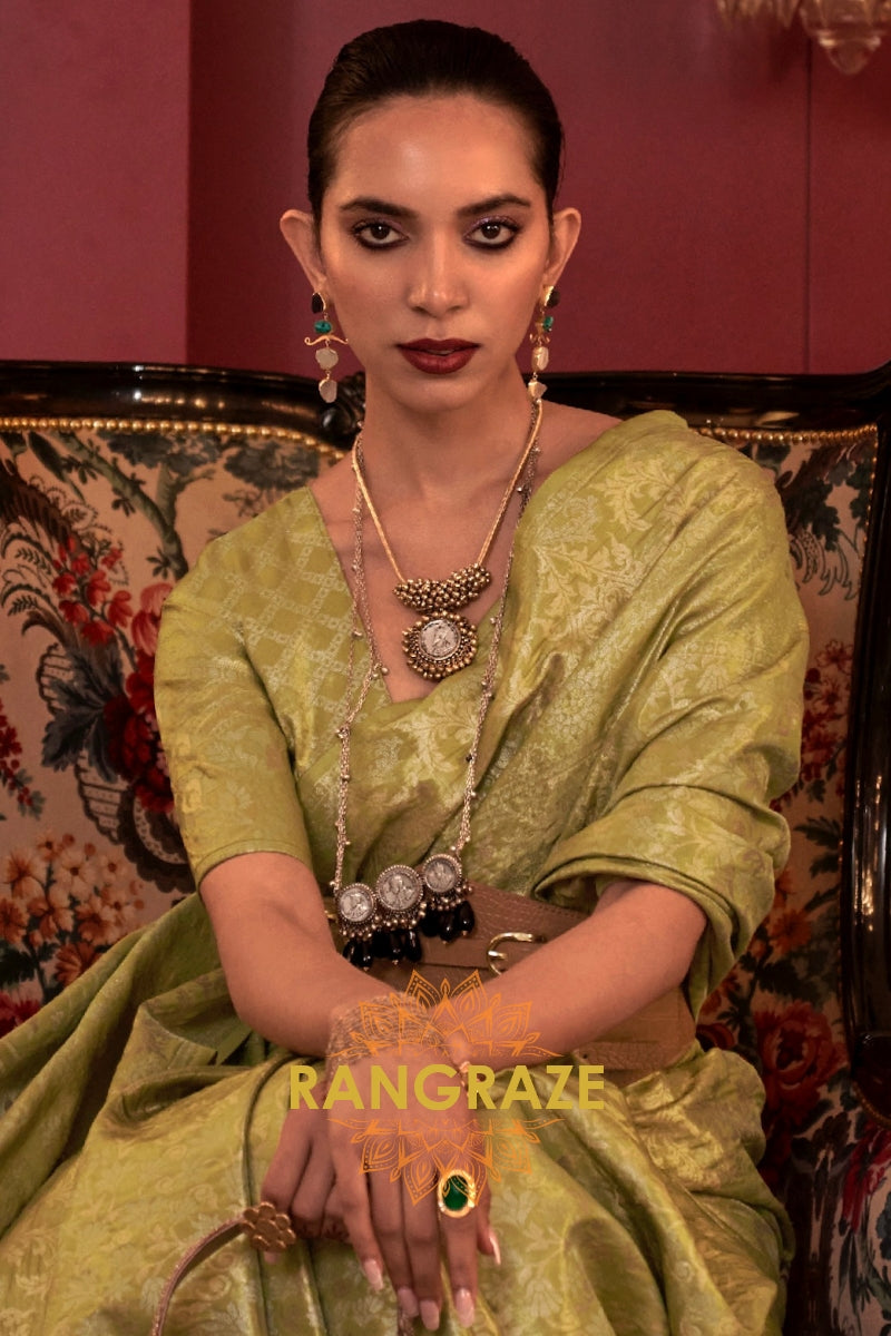 Imperial Sea Green Woven Banarasi Brocade Silk Saree