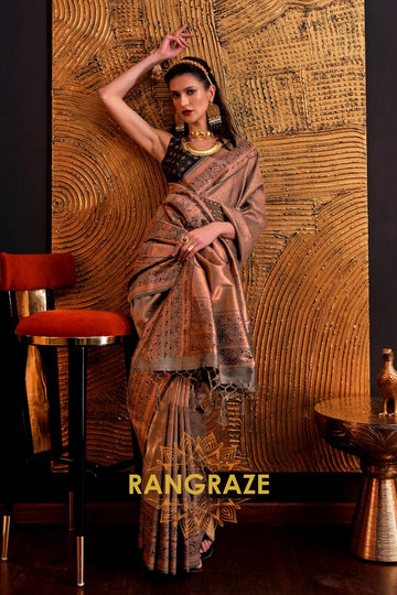 Alluring Golden Woven Banarasi Silk Saree With Contrast Brocade Blouse